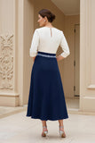 Preto e Branco A-Line Bateau Neck Mãe do Vestido de Noiva com Missangas