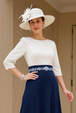 Preto e Branco A-Line Bateau Neck Mãe do Vestido de Noiva com Missangas