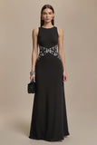 Crepe Bateau Pescoço Preto Uma Linha Vestido Formal