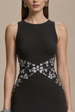 Crepe Bateau Pescoço Preto Uma Linha Vestido Formal