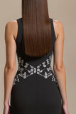 Crepe Bateau Pescoço Preto Uma Linha Vestido Formal