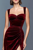 Borgonha A-Line Veludo Ruched Long Formal Dress