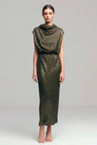 Sparkly Olive Bodycon Ruched vestido formal longo com lantejoulas