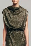 Sparkly Olive Bodycon Ruched vestido formal longo com lantejoulas