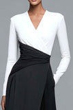 Preto e Branco A-line V-Neck Vestido Formal