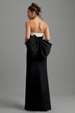Strapless preto e branco bainha vestido formal longo com fenda
