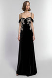 Veludo Preto Cold Shoulder Bainha Long Holiday Vestido de Festa