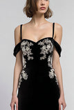 Veludo Preto Cold Shoulder Bainha Long Holiday Vestido de Festa
