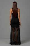 Bainha preta V pescoço longo vestido formal com renda