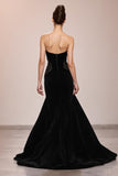 Preto Veludo Sereia Strapless Vestido de Noite Longo