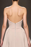 Champagne A Line Spaghetti Correias Vestido de Noite Longo Com Fenda