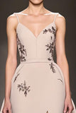 Champagne A Line Spaghetti Correias Vestido de Noite Longo Com Fenda