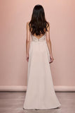 Vestido de noite ruched de cetim de marfim com fenda