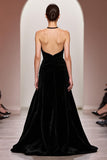 Veludo Preto Uma Linha Halter Vestido de Noite Longo