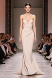 Champagne Cetim Sereia Strapless Ruched Long Evening Dress
