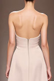 Champagne Cetim Sereia Strapless Ruched Long Evening Dress