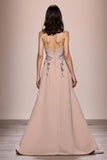 Champagne A Line Long Satin Vestido de Noite Com Fenda