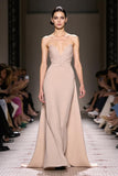 Champagne Cetim Strapless Ruched Maxi Vestido de Noite