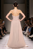 Champagne Cetim Strapless Ruched Maxi Vestido de Noite