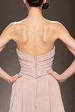Champagne Cetim Strapless Ruched Maxi Vestido de Noite