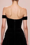 Preto A Line Velvet Off The Shoulder Long Evening Dress