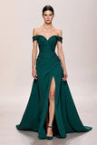 Cetim verde claro uma linha vestido de noite longo com apliques