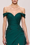 Cetim verde claro uma linha vestido de noite longo com apliques