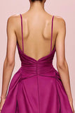 Cetima Ameixa Uma Linha Ruched Esparguete Correias Longo Vestido de Noite