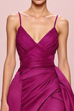 Cetima Ameixa Uma Linha Ruched Esparguete Correias Longo Vestido de Noite