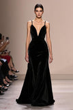 Veludo Preto Esparguete Correias Backless Vestido de Noite