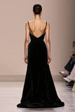 Veludo Preto Esparguete Correias Backless Vestido de Noite