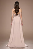 Champagne A Line Satin Ruched Maxi Vestido de Noite com Fenda