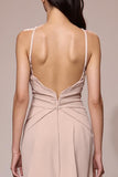Champagne cetim Ruched Maxi Vestido de Noite