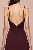 Bainha vermelha escura Ruched espaguete correias longo vestido de noite