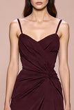 Bainha vermelha escura Ruched espaguete correias longo vestido de noite