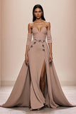 Champagne Sweetheart Appliques Vestido de Noite com Fenda