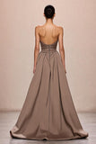 Café Cetim A-Line Ruched Strapless Vestido de Noite Longo