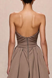 Café Cetim A-Line Ruched Strapless Vestido de Noite Longo