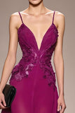 Ameixa A-Line Appliqued Spaghetti Correias Vestido de Noite Longo