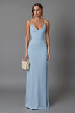 Sky Blue Sheath Esparguete Correias Vestido de Noite Longo