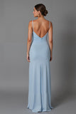 Sky Blue Sheath Esparguete Correias Vestido de Noite Longo