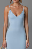 Sky Blue Sheath Esparguete Correias Vestido de Noite Longo