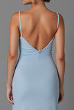 Sky Blue Sheath Esparguete Correias Vestido de Noite Longo