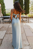 Sky Blue Bainha Esparguete Alças Cetim Vestido de Noite Longo