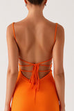 Laranja Sereia Esparguete Correias Renda Up Back Vestido de Noite