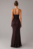 Sereia marrom espaguete alças vestido formal