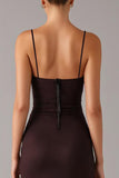 Sereia marrom espaguete alças vestido formal