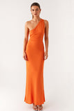 Um ombro laranja bainha vestido formal