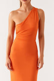 Um ombro laranja bainha vestido formal