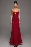 Strapless vermelho cortado sereia vestido formal